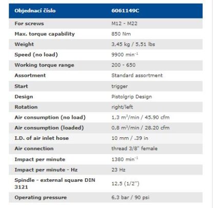 1/2" Slagmoersleutel 850Nm M12 - M22 - Afbeelding 3